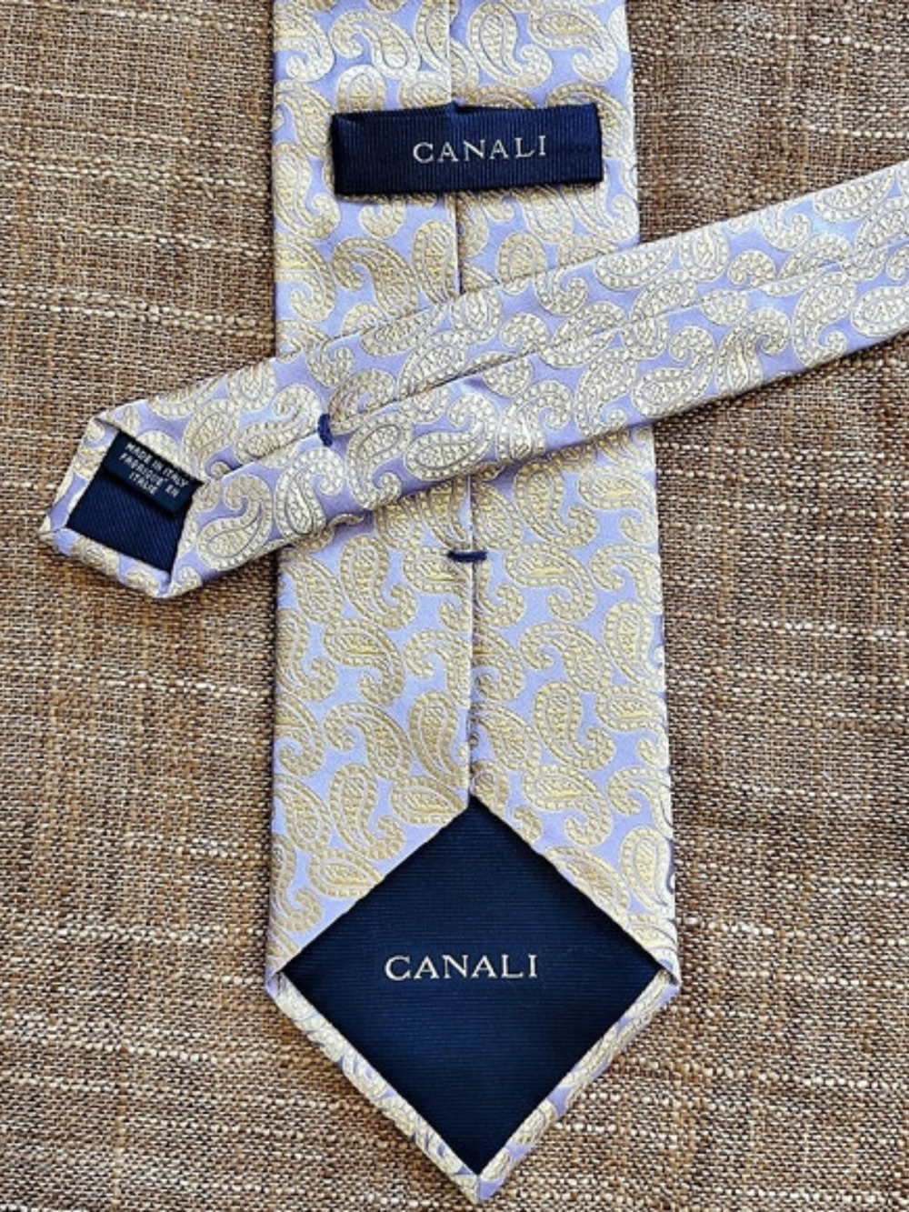 CANALI Silk Tie Lavender Gold Paisley Woven Jacquard Necktie Made in Italy 3.75"